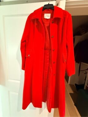 Anthropologie Vibrant Red Long Trench Coat